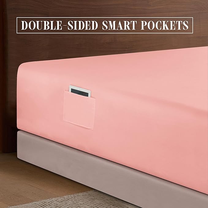 Elegant Comfort 1500 Premium Hotel Quality 18-24 Inches Deep - Extra Deep Pocket Single Fitted Sheet for High Mattress, Luxury and Softest, Smart Pocket - Wrinkle Free, Twin/Twin XL, Dusty Rose