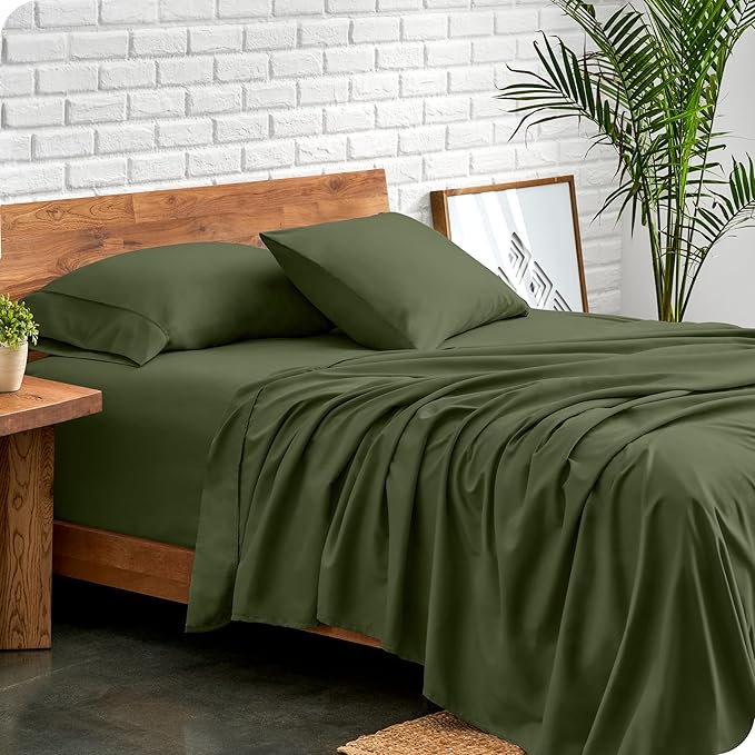 Bare Home Split Head Flex King Sheet Set - 1800 Ultra-Soft Microfiber Bed Sheets - Double Brushed - Deep Pockets - Easy Fit - 4 Piece Set - Bedding Sheets & Pillowcases (Cypress)