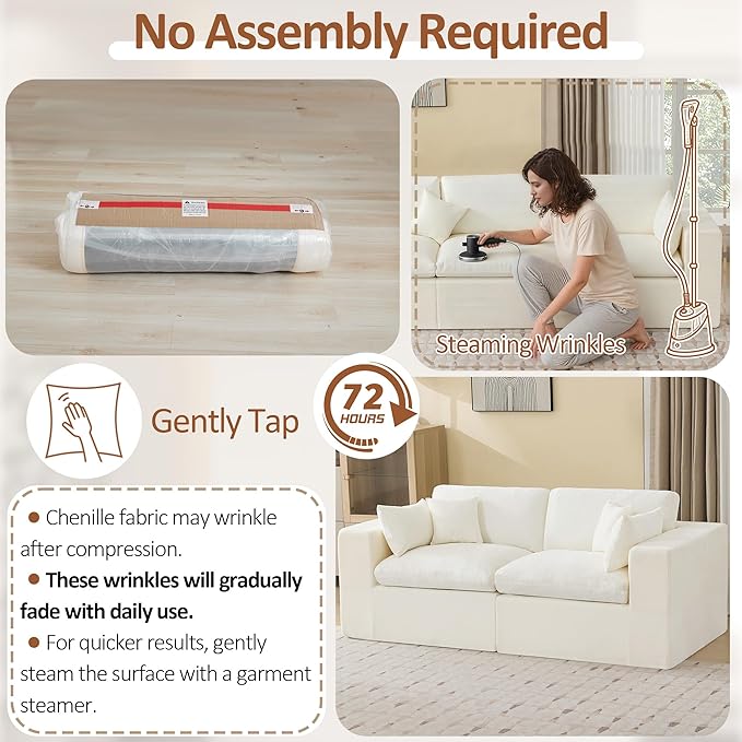 83''Cloud Boneless Sectional Couch, Modular Sectional Sofa Deep Seat, Upholstered Convertible Comfy Loveseat Chenille Memory Foam Sofa Couches for Living Room, Beige