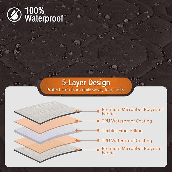VANSOFY Sectional Couch Covers 100% Waterproof L Shaped Sofa Slipcover 3pcs Reversible Chaise Lounge Cover for Sectional Sofa Furniture Protector Cover for Pets Dog Cat(Small, Chocolate)