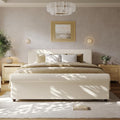 Christopher Knight Home Chenzi Linen Upholstered King Bed Frame and Headboard with Footboard, Wooden Platform King Size Bed Frame and Double-Layer Oval Legs, No Box Spring Needed, Beige