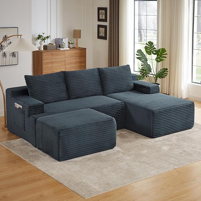 96" Sectional Couches for Living Room Cloud Couch Sofa with L-Shape Upholstered Boneless Couchs Modern Modular Sectional Couch with Chaise (Dark Grey, 96" W+Right Facing Chaise+2Seaters+Ottoman)