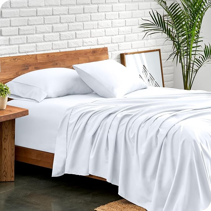Bare Home Full XL Sheet Set - 1800 Ultra-Soft Microfiber Full Extra Long Bed Sheets - Double Brushed - Deep Pockets - Easy Fit - 4 Piece Set - Bedding Sheets & Pillowcases (Full XL, White)
