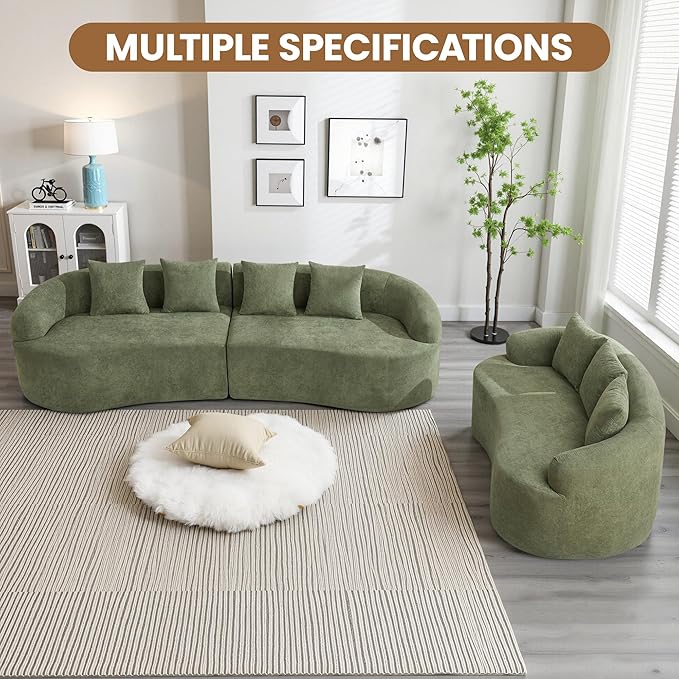 110" Boneless 4 Seater Sofa Couch, Modern Oversized Curved Cloud Sofa, Chenille 4-Seater Deep Seat Sectional Couches for Living Room, No Assembly, Green
