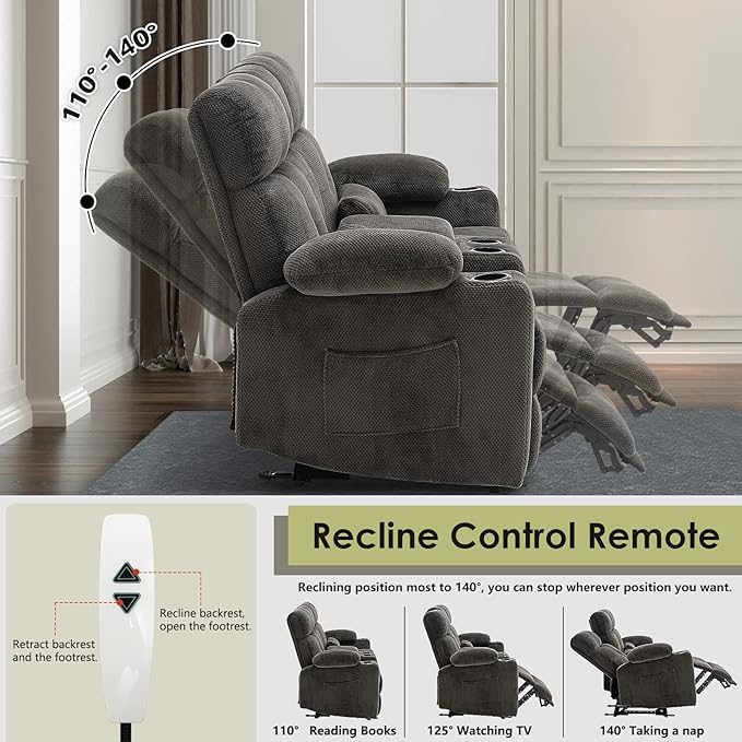 Power Reclining Sofa Set, 2 Pieces Reclining Living Room Set, Power Reclining Sofa and Loveseat Set, Recliner Sofa Set with Massage/Storage/Cup Houlder/USB Port for Living Room