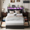 VINGLI Full Bed Frame with 4 Storage Drawers and Adjustable Headboard Shelf, Metal Double Platform Captain Bed with Charging Station and RGB LED Lights, No Box Spring Needed, Noise Free, Black