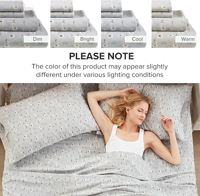 Comfort Spaces 100% Cotton Sheets Queen, Breathable, Naturally Cool Cotton Sheets, Soft Cotton Bed Sheets with 14" Elastic Pocket Fits up to 16" Mattress, All Seasons Sheet Set, Lama Multi 4 Piece