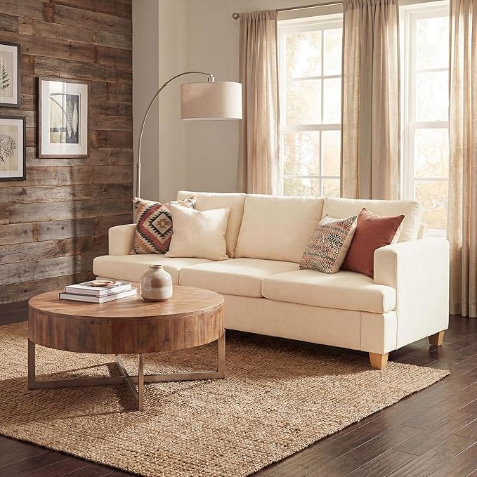 YOUDENOVA Sofa, 89" 3-Seater Deep Seat Sofa, Modern Comfy Couches for Living Room Apartment Lounge, Beige Chenille