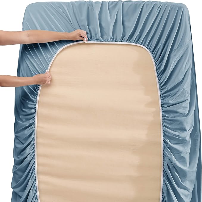 Hearth & Harbor Bed Sheets, Luxury Soft 6 Piece Bed Sheet Set Extra Deep Pocket Fitted Sheets Fits Mattress up to 21", Double Brushed Bedding Sheets & Pillowcases, Full, Soft Blue