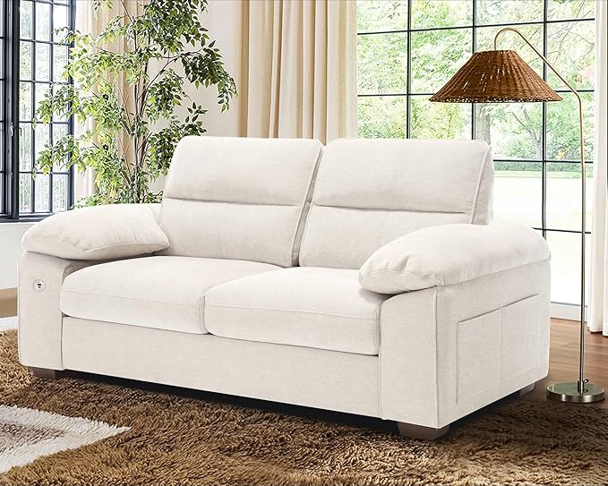 WorthFurni Sofas for Living Room, Chenille Pillow-Armrest Loveseat Couch Set, Small Sofa, 3 Seater Sofa, USB Charging, Removable Sofa Cover, Solid Wood Frame, Easy to Install (71.5 inch, Beige)