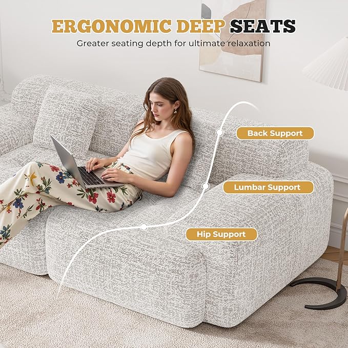 85" Cloud Loveseat Sofa in a Box, Modern Small Couch No Assembly Required, Comfy Deep Seat Boneless Couches for Living Room, Bedroom, Apartment, Beige 1 PCS