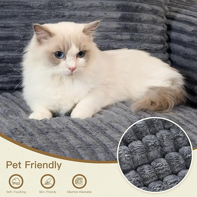Boneless Modular Sectional Sleeper Sofa Bed Plush Corduroy Cloud Sectional Couches for Living Room with Deep Seat. Grey Couch.