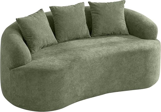 65" Curved Loveseat Sofa, Deep Seat Love Seat Couches with 3 Throw Pillows, Modern 2 Seater Boneless Curved Couch, Compressed Floor Sofa for Living Room Small Spaces, No Assembly, Green