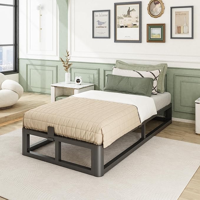 Firpeesy Upgrade Anti Bending and Round Corner Legs 10 inch Metal Twin XL Bed Frame 3500 LBS Heavy Steel Slats Support Platform Bed Frames No Box Spring Needed Platform Noise Free Easy Assembly