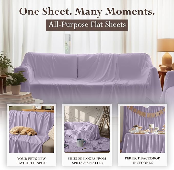Utopia Bedding Flat Sheet - Soft Brushed Microfiber Fabric - Shrinkage & Fade Resistant Top Sheet - Easy Care - 1 Flat Sheet Only (King, Lavender)