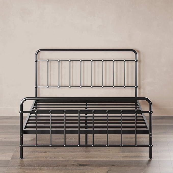 Zinus Florence Full Panel Metal Platform Bed Frame, Mattress Foundation, No Box Spring Needed, Easy Assembly, Black, Twin