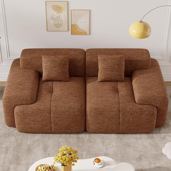 85" Cloud Loveseat Sofa in a Box, Modern Small Couch No Assembly Required, Comfy Deep Seat Boneless Couches for Living Room, Bedroom, Apartment, Orange 1 PCS