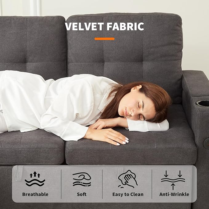 Garvee Couches for Living Room, 84'' Sofa Bed，l-Shaped Sectional Sleeper Sofa with Pull Out Bed，Reversible Storage Chaises， Hidden Storage Armrests，Cup Holders & USB Charging Ports