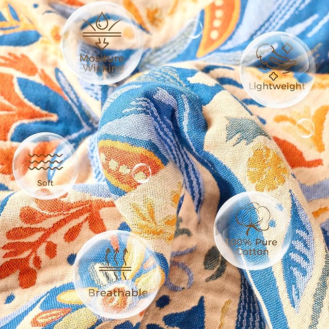 LUTBM Boho Throw Blanket for Couch Sofa Chair Cotton Spring Blankets for Bedroom Living Room All Season Soft Lightweight Reversible Floral Bird Embroidery Throws 50"x60"