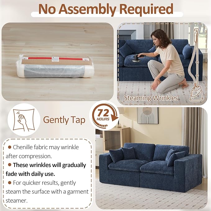 83''Cloud Boneless Sectional Couch, Modular Sectional Sofa Deep Seat, Upholstered Convertible Comfy Loveseat Chenille Memory Foam Sofa Couches for Living Room, Navy