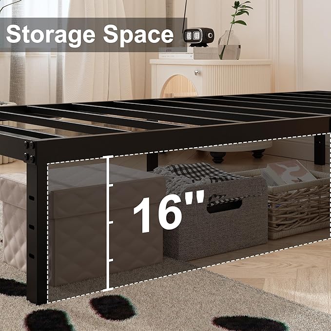 Maenizi 18 Inch Twin XL Bed Frames with Fabric Cover, Heavy Duty Metal Twin XL Platform Bed Frame, No Box Spring Needed, Support Up to 2500 lbs, Easy Assembly, Noise Free, Black