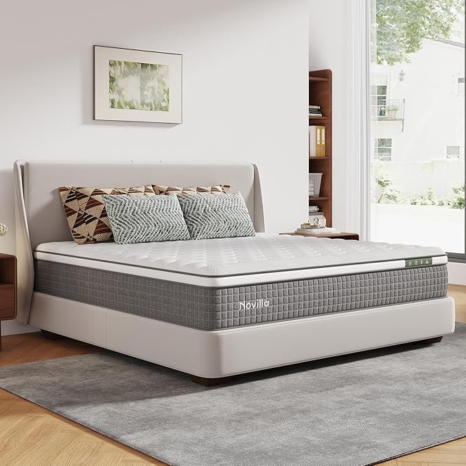 Novilla 12 Inch King Mattress,Hybrid Mattress King Size with Silky Cool Fabric, Gel Memory Foam & Pocketed Coils for Motion Isolation & Refreshing Cool Nights CertiPUR-US Certified Mattresses in a Box