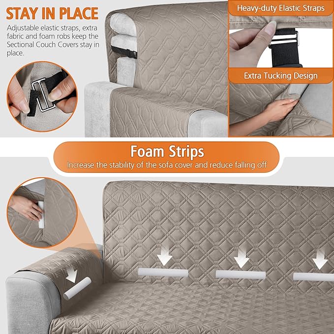 VANSOFY Upgraded Sectional Couch Covers 100% Waterproof L Shaped Sofa Slipcover Reversible Chaise Lounge Cover for Sectional Sofa Furniture Protector Cover for Pets Dog Cat(Small, Khaki)