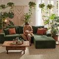 97" Cloud Couch Sectional, L-Shaped Corduroy Fluffy Modular Sofa with Deep Seat, Boneless Comfy Couches for Living Room,Bedroom,Right Facing Chaise, No Assembly Required (Green)