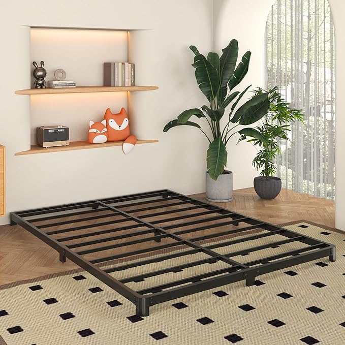 Yicensen 4 Inch Low Profile King Bed Frame with Rounded Corner Legs Heavy Duty Metal King Size Platform Bed Frame No Box Spring Needed, Easy Assembly, Noise Free, Black.