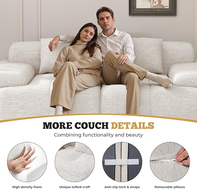 85" Cloud Loveseat Sofa in a Box, Modern Small Couch No Assembly Required, Comfy Deep Seat Boneless Couches for Living Room, Bedroom, Apartment, Beige 1 PCS
