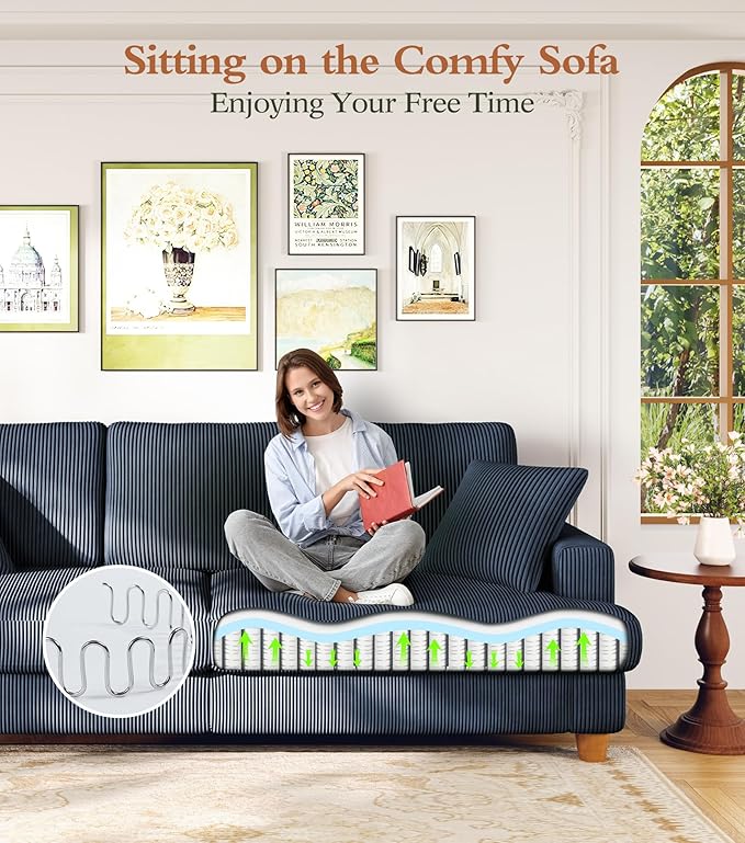 Kidirect 87in L Shaped Couch, Modular Sofa No Tool Assembly, Comfy Sectional Couches for Living Room 21in Deeper Seats, Corduroy Sofas for Living Room with 2 Pillows, Loveseat Sofa Set, Blue Couch | Comfy Corduroy, Oversized 87in Couch, 850LB Tough, To...