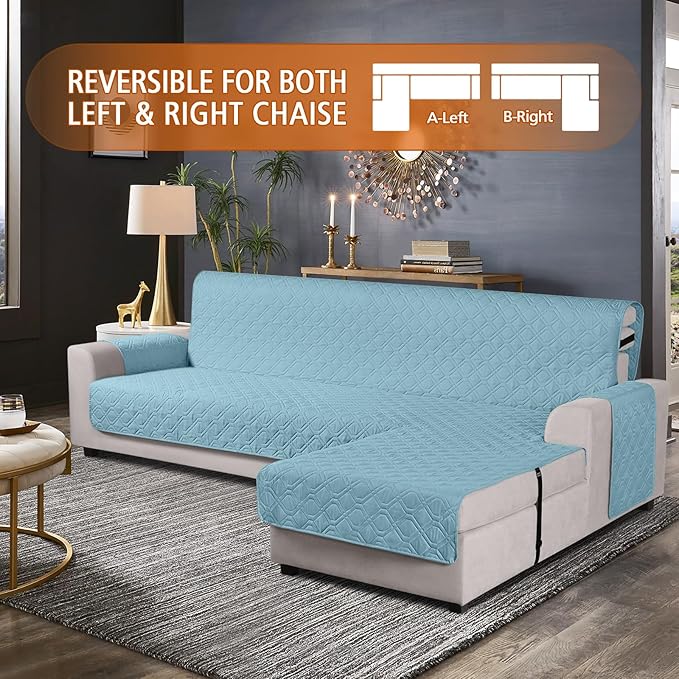 VANSOFY Upgraded Sectional Couch Covers 100% Waterproof L Shaped Sofa Slipcover Reversible Chaise Lounge Cover for Sectional Sofa Furniture Protector Cover for Pets Dog Cat(Large, Azuree)