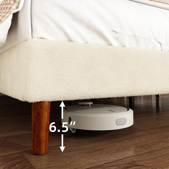 King Boucle Bed Frame, Platform Bed with Upholstered Wingback Headboard, Strong Wooden Slats Support, Noise-Free, No Box Spring Needed, Easy Assembly, Beige