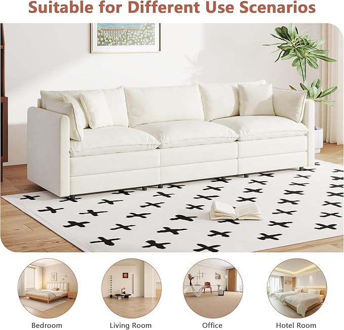 Setawix Chenille Cloud Couches for Living Room,3 Seater Cloud Sofa Couch with Deep Seat,112.2" Roomy Cloud Sofas,Modular Sectional 3 Seat Sofa with Pillows for Bedroom. (Beige, 3 Seater)