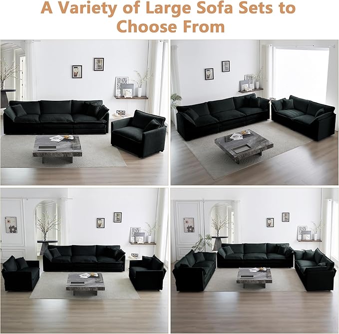 mikibama Modular Sectional Sofa, 146.5 Inch L Shaped Couch Set for Living Room, 4-Seater Comfy Cloud Couches with Movable Ottoman, DIY Combination, Chenille, Black