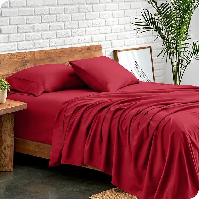 Bare Home Queen Sheet Set - 1800 Ultra-Soft Microfiber Queen Bed Sheets - Double Brushed - Deep Pockets - Easy Fit - 4 Piece Set - Bedding Sheets & Pillowcases (Queen, Red)