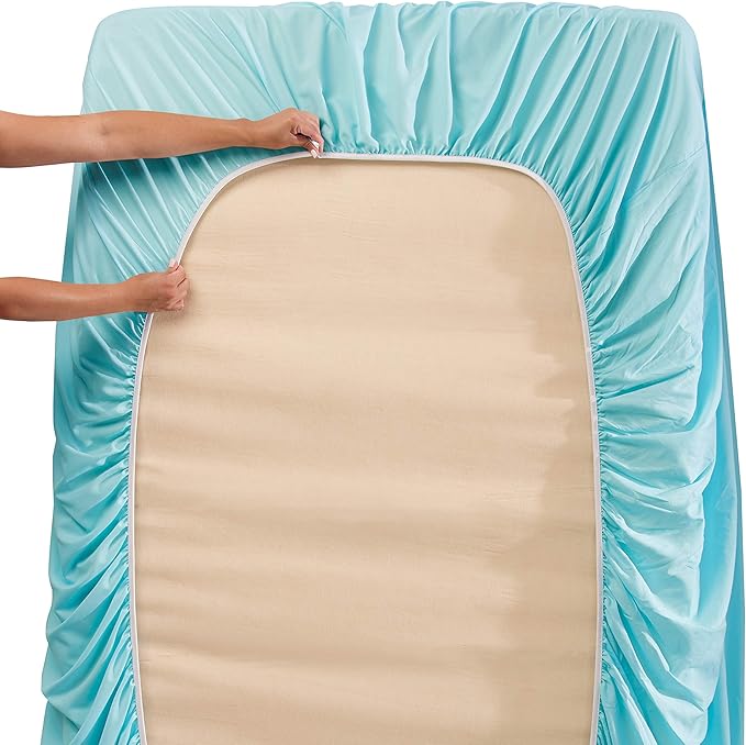 Hearth & Harbor Extra Deep Pocket Sheets - Fits Mattress 18-24 Inches Deep - Extra Deep Pocket Twin Sheets Sets - 4 Piece Twin Size - Aqua Blue