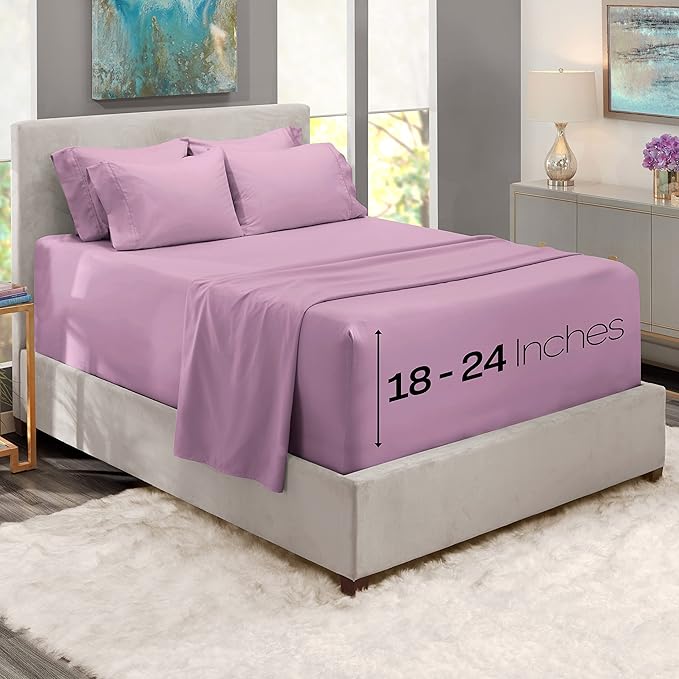 Hearth & Harbor Extra Deep Pocket Sheets - Fits Mattress 18-24 Inches Deep - Extra Deep Pocket Twin Sheets Sets - 4 Piece Twin Size - Lavender Dream