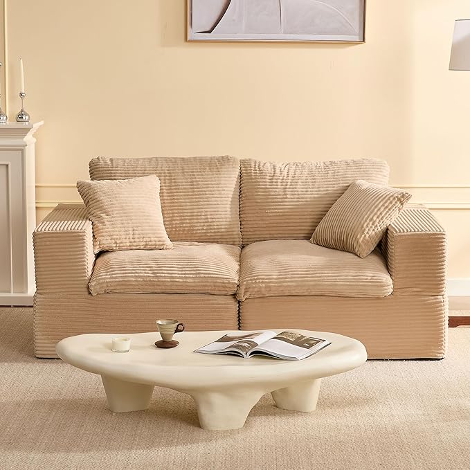 74.8” Set of Cloud Couch, Modular Loveseat Sofa, Convertible Sofas Bed, Deep Seat Sofa, Cozy Sofa for Living Room, Office and Bedroom, Corduroy, Camel