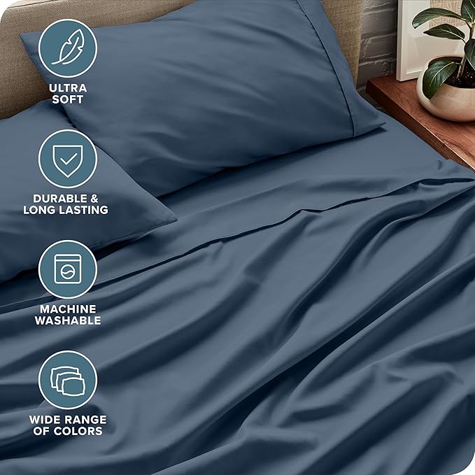 Bare Home Queen Sheet Set - 1800 Ultra-Soft Microfiber Queen Bed Sheets - Double Brushed - Deep Pockets - Easy Fit - 4 Piece Set - Bedding Sheets & Pillowcases (Queen, Bering Sea)