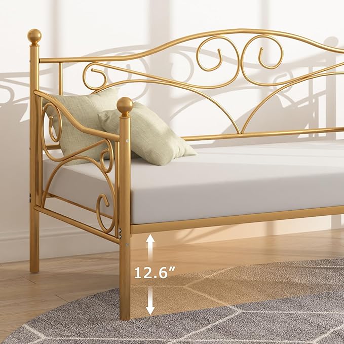 VECELO Daybed Frame, Twin Size Metal Platform Bed with Headboard,Heavy Duty Steel Slats Support for Living Room Bedroom Guest Room, Easy Assembly