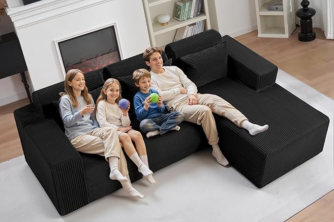 HABUTWAY Sectional Couches for Living Room,No Assembly L Shaped Couch 105" Modular Sectional Sofa Couch with Deep Seat,Cloud Couches Furniture Sets for Apartment,Corduroy (Black, Right Facing)