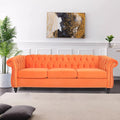 LEVNARY Velvet Chesterfield Sofa, Classic Tufted Upholstered Couch, Modern 3 Seater Couch Long Settee Furniture with Tufted Back for Living Room Office (Orange)