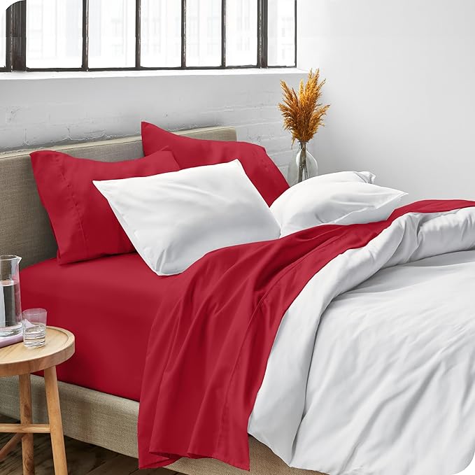 Bare Home Full Sheet Set - 1800 Ultra-Soft Microfiber Full Bed Sheets - Double Brushed - Deep Pockets - Easy Fit - 4 Piece Set - Bedding Sheets & Pillowcases (Full, Red)