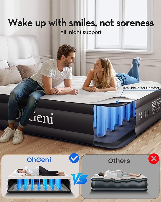 OhGeni Air Mattress Full with Built in Pump, 18" Raised Inflatable Blow up Mattress, Family Choice Award Winner, Portable Foldable Bed with Upgraded Surface for Home & Camping, 600 lbs