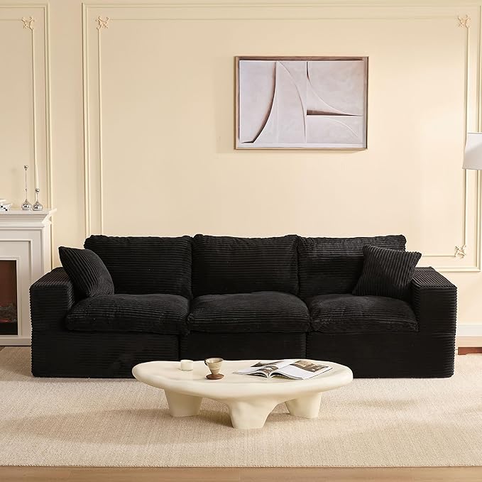 106.3” Sectional Couches for Living Room, Set of Cloud Couch, Modular Sectional Sofa, Convertible Sofas Bed, Deep Seat Sofa, Corduroy, Black
