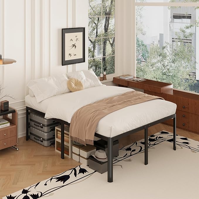 Yicensen 20 Inch Full Bed Frame Heavy Duty Full Size Platform Bed Frame with Rounded Corner Legs No Box Spring Needed, Easy Assembly, Noise Free, Black.