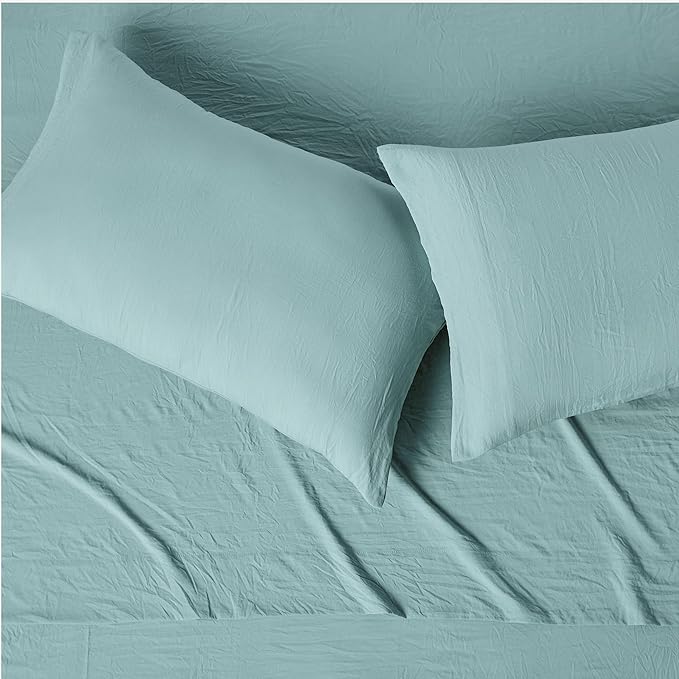 Amazon Basics Brushed Microfiber Sheet Set, Extra Soft with Natural Texture, 4-Piece, Full, Blue, Deep Pocket