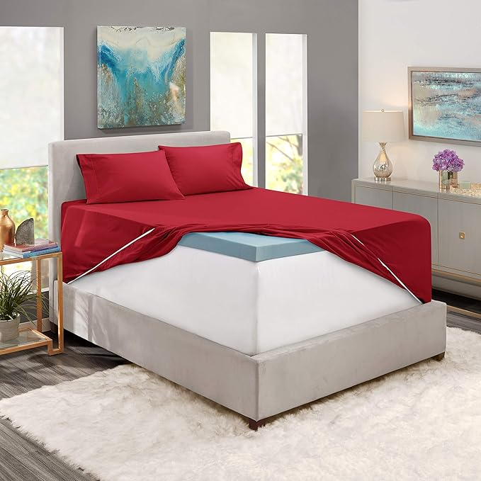 Hearth & Harbor Extra Deep Pocket Sheets - Fits Mattress 18-24 Inches Deep - Extra Deep Pocket Split King Size Sets - 7 Piece Split King Size - Burgundy
