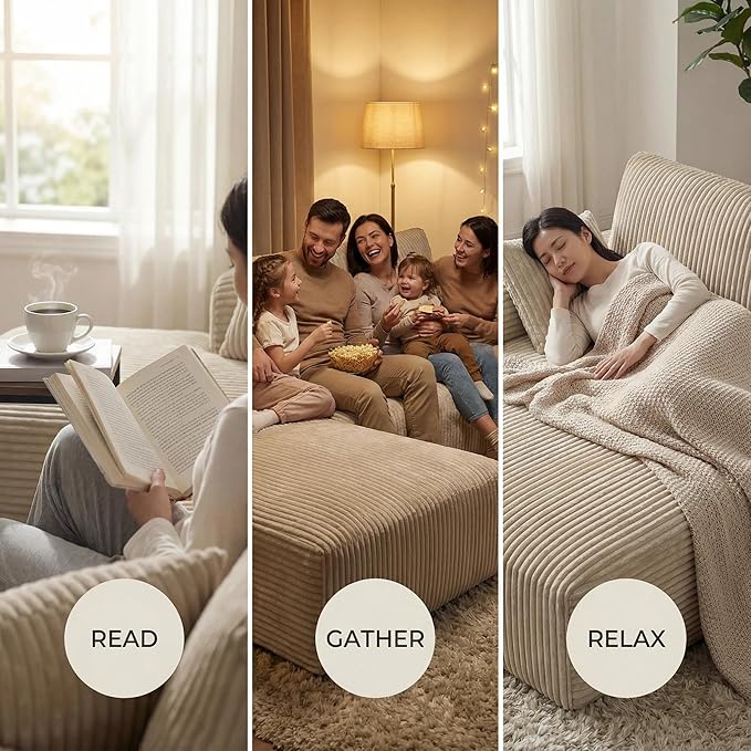 109“L-Shaped Sectional Sofa Boneless Couch Upholstery Cloud Modular Couch with Chaise No Assembly Required Corduroy Fabric Combination Deep Seat Living Room Bedroom(Camel, Left Hand Facing)